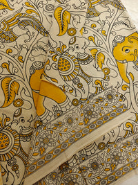 Cotton Kalamkari Saree - Cream with Yellow
