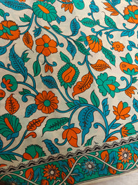 Cotton Kalamkari Saree - Cream with Sea Green