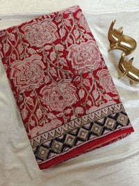 Cotton Kalamkari Saree - Red with Black