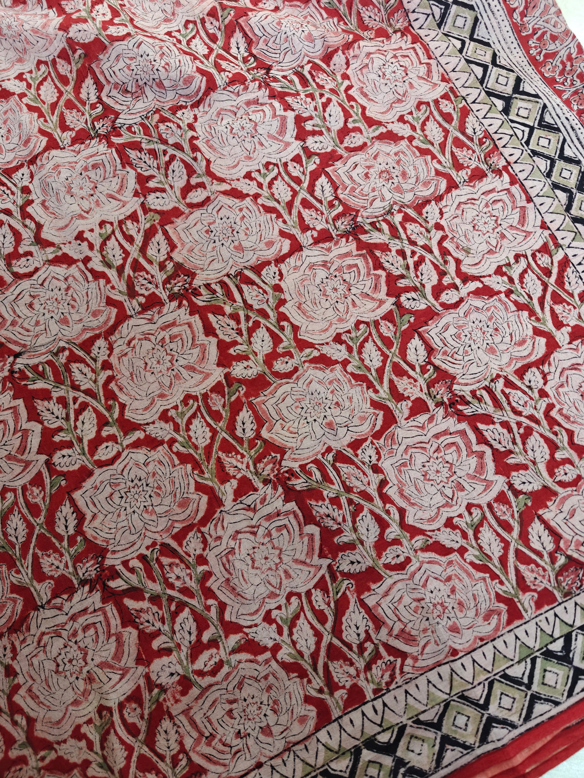 Cotton Kalamkari Saree - Red with Black