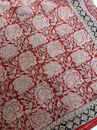 Cotton Kalamkari Saree - Red with Black