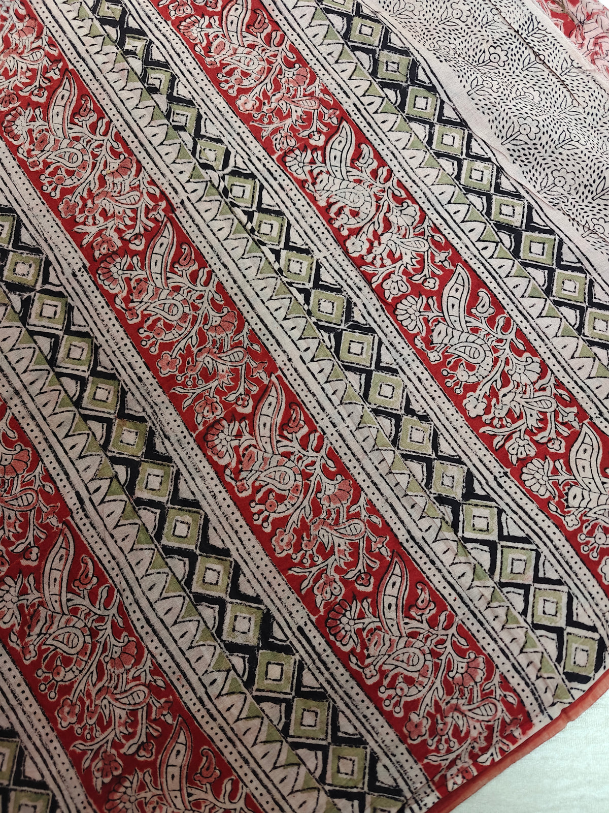 Cotton Kalamkari Saree - Red with Black