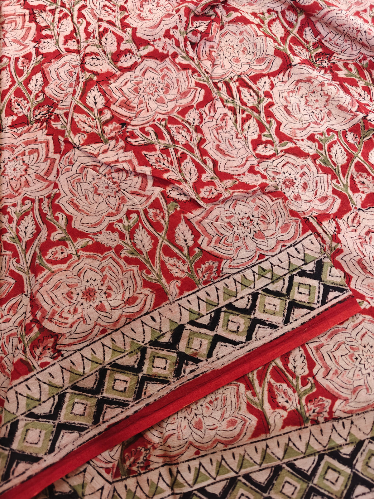 Cotton Kalamkari Saree - Red with Black