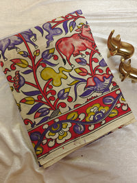 Cotton Kalamkari Saree - Red with Violet