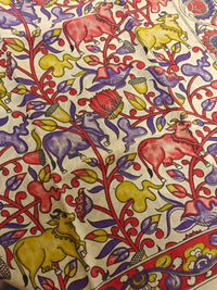 Cotton Kalamkari Saree - Red with Violet