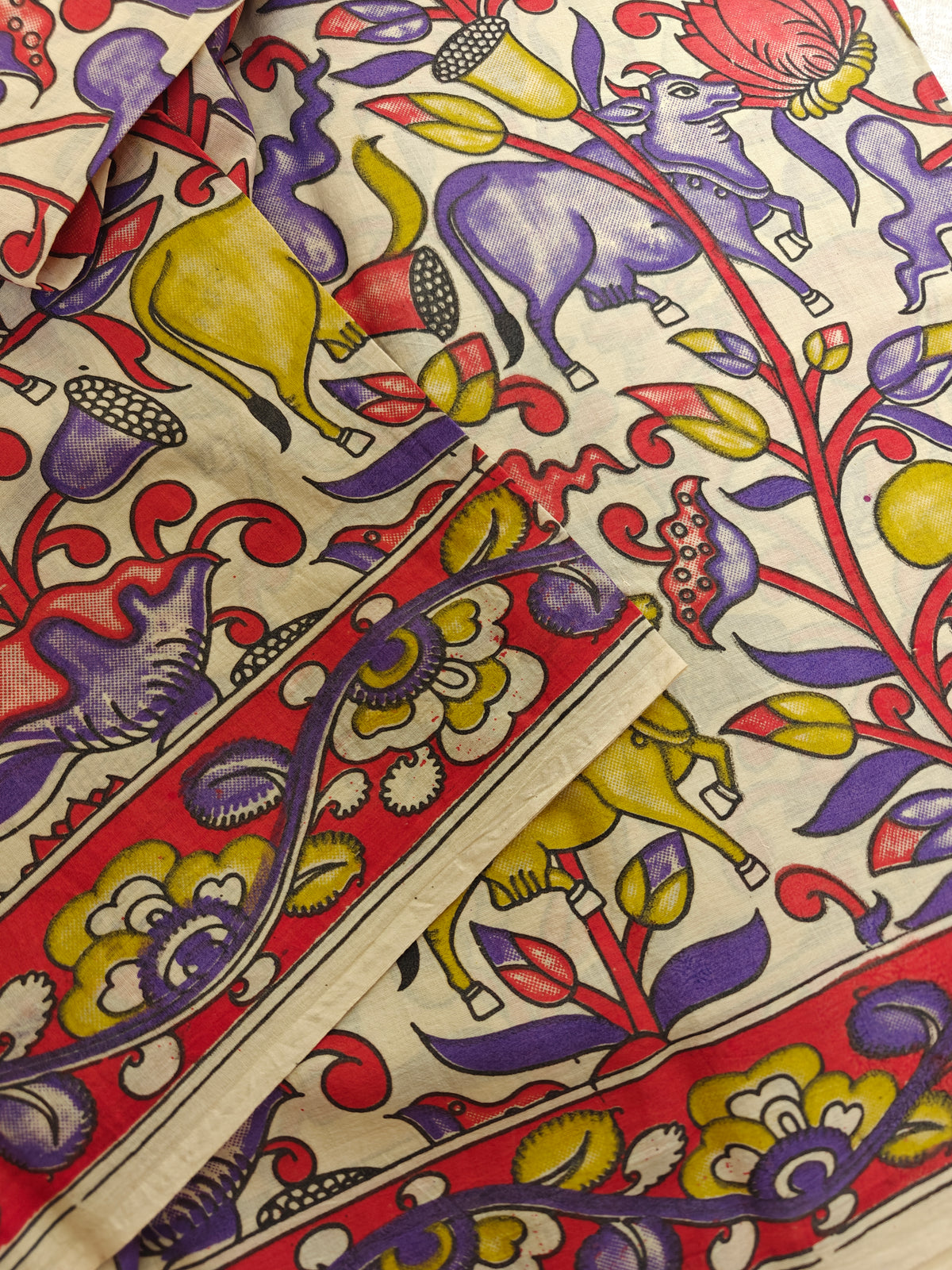 Cotton Kalamkari Saree - Red with Violet