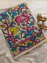 Cotton Kalamkari Saree - Pink with Blue