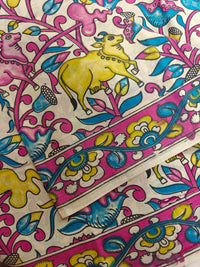 Cotton Kalamkari Saree - Pink with Blue