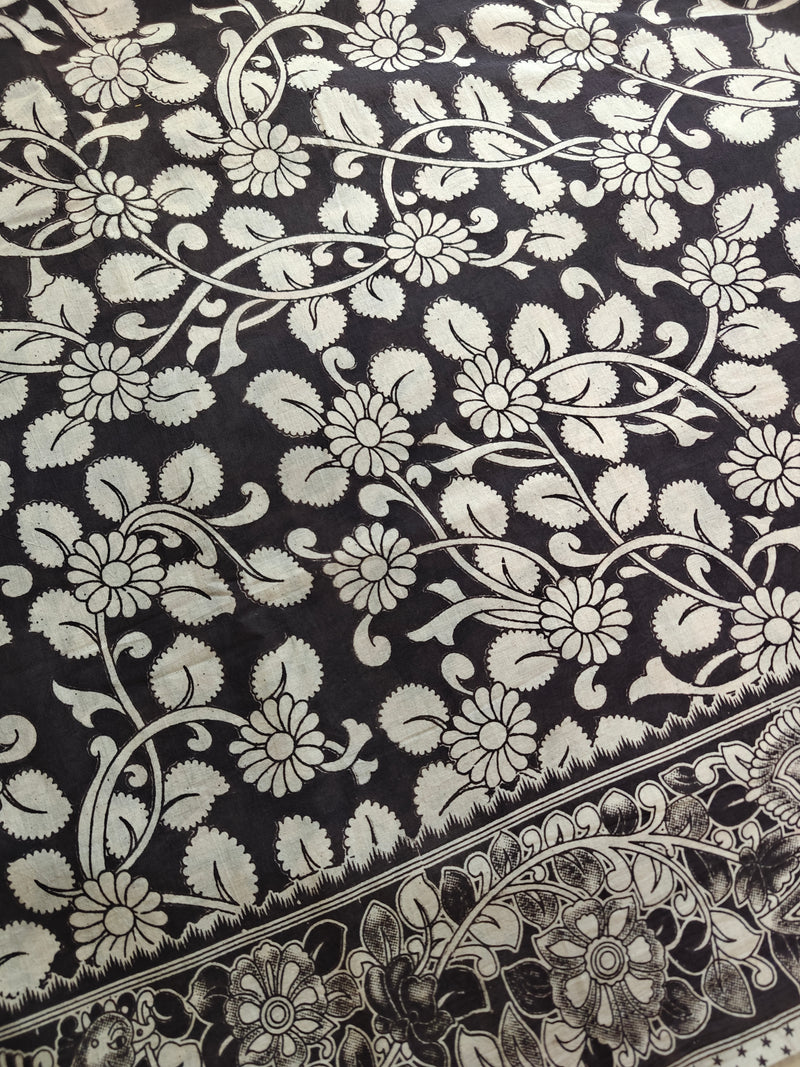 Cotton Kalamkari Saree - Black