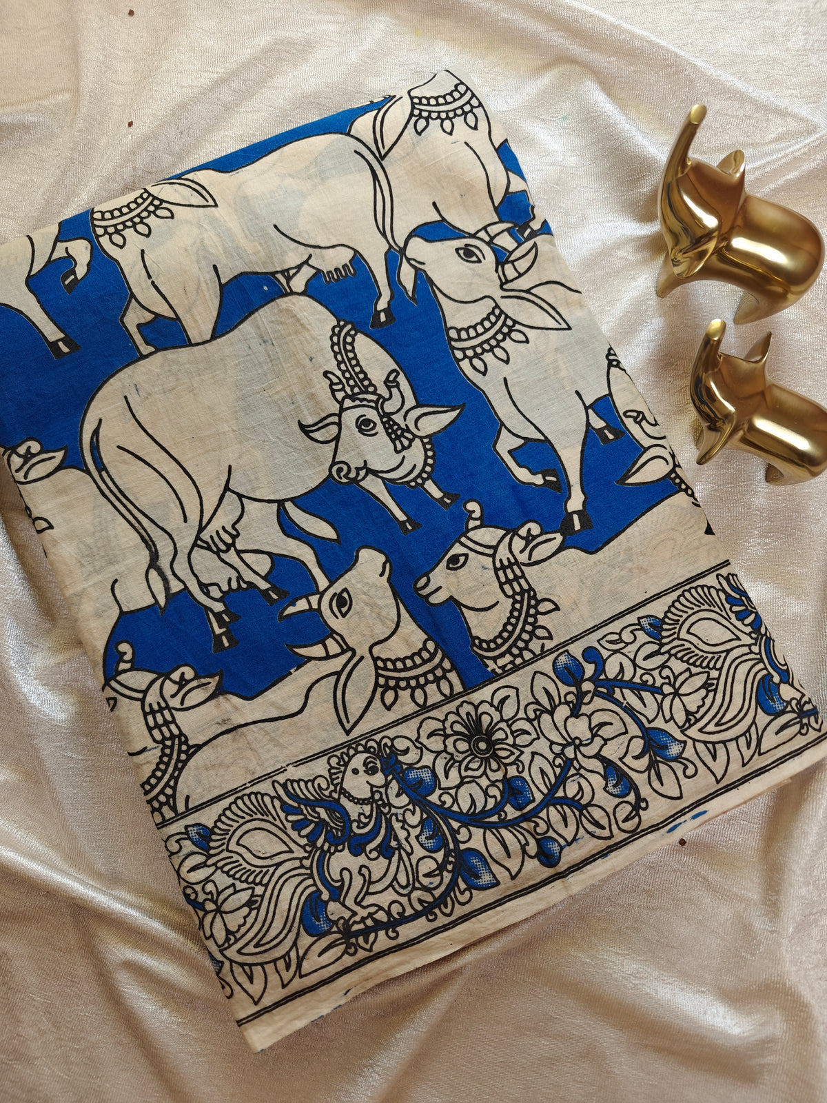 Cotton Kalamkari Saree - Blue Pichwai