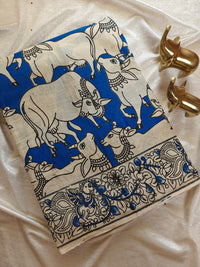Cotton Kalamkari Saree - Blue Pichwai