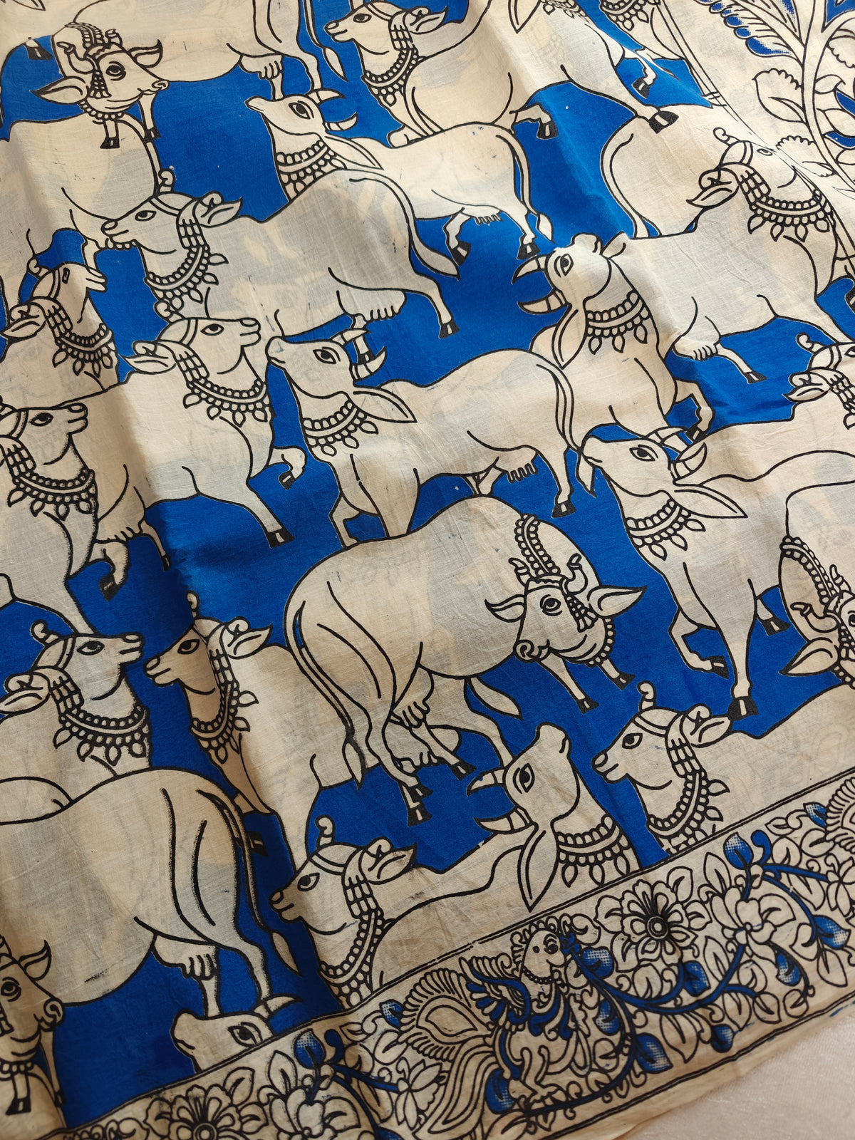 Cotton Kalamkari Saree - Blue Pichwai