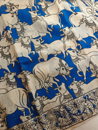 Cotton Kalamkari Saree - Blue Pichwai