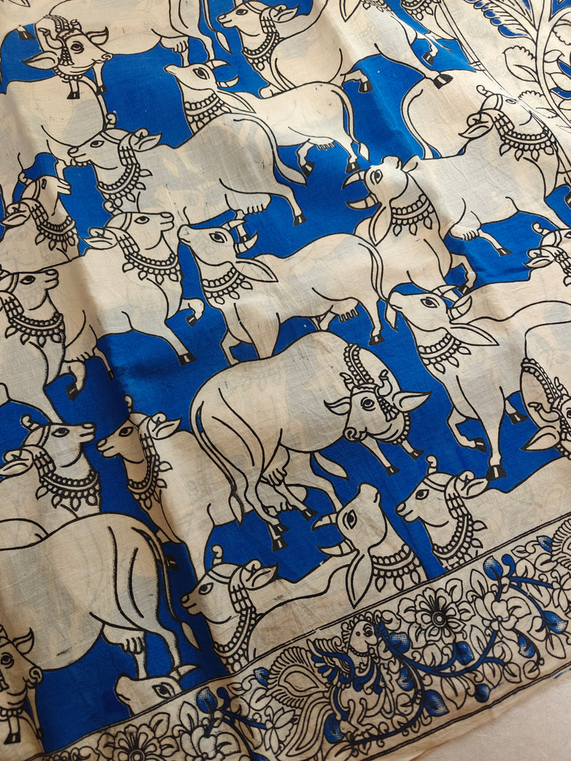 Cotton Kalamkari Saree - Blue Pichwai