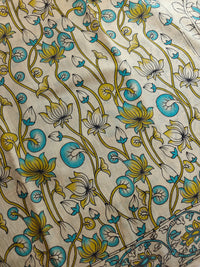 Cotton Kalamkari Saree - Cream with Blue