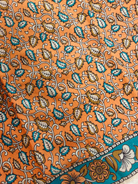 Cotton Kalamkari Saree - Orange with Blue