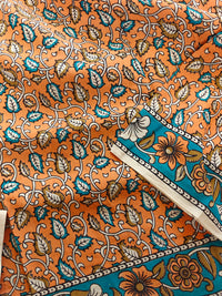 Cotton Kalamkari Saree - Orange with Blue