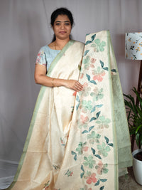 Soft Semi Tussar with Digital Prints  - Sea Green