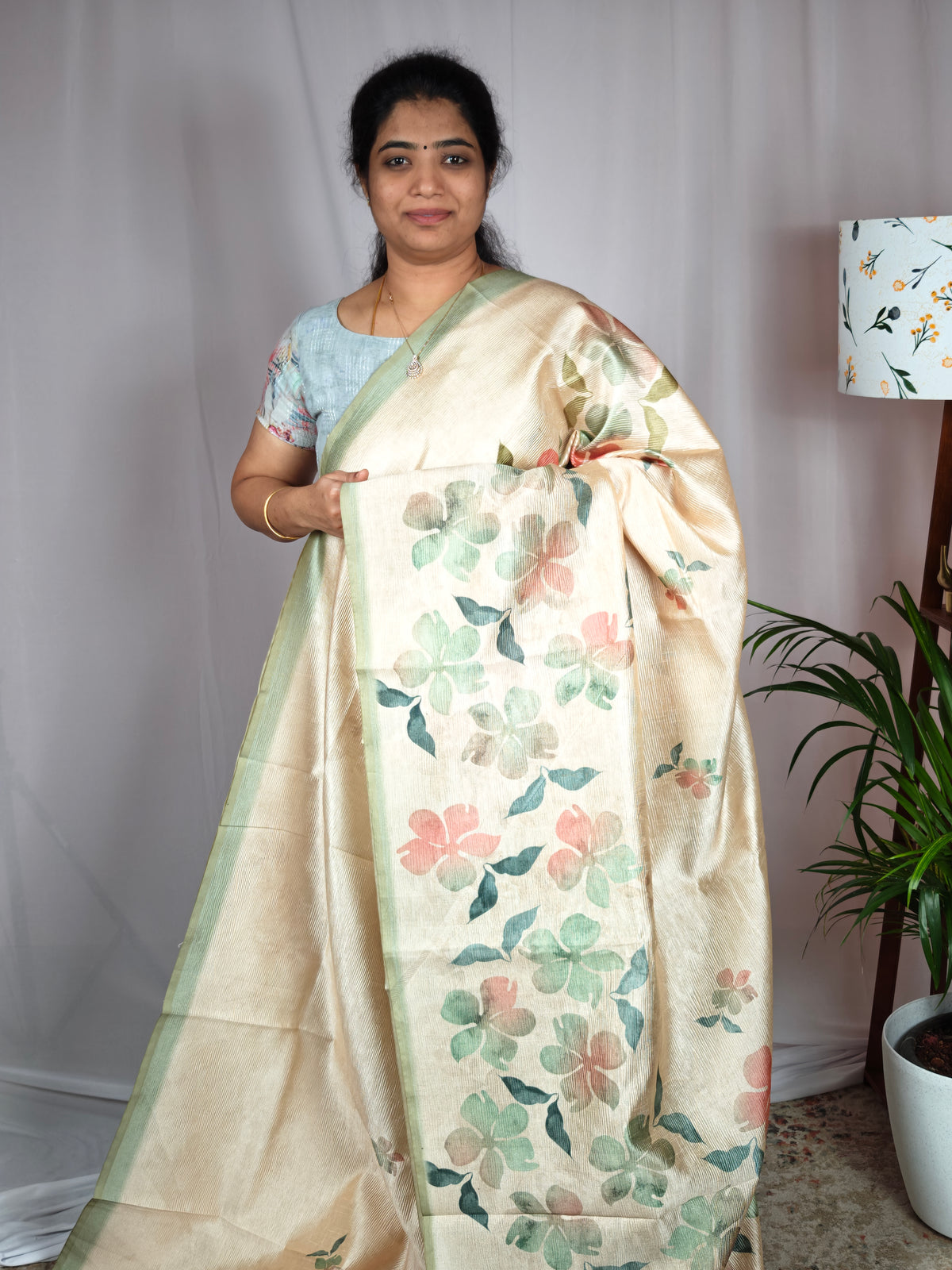 Soft Semi Tussar with Digital Prints  - Sea Green