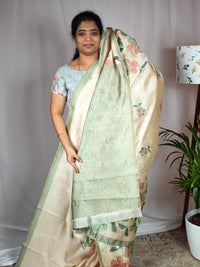 Soft Semi Tussar with Digital Prints  - Sea Green