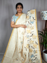 Soft Semi Tussar with Digital Prints  - Mustard Yellow