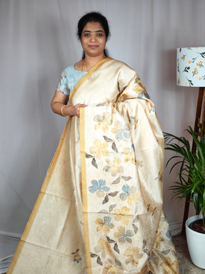 Soft Semi Tussar with Digital Prints  - Mustard Yellow