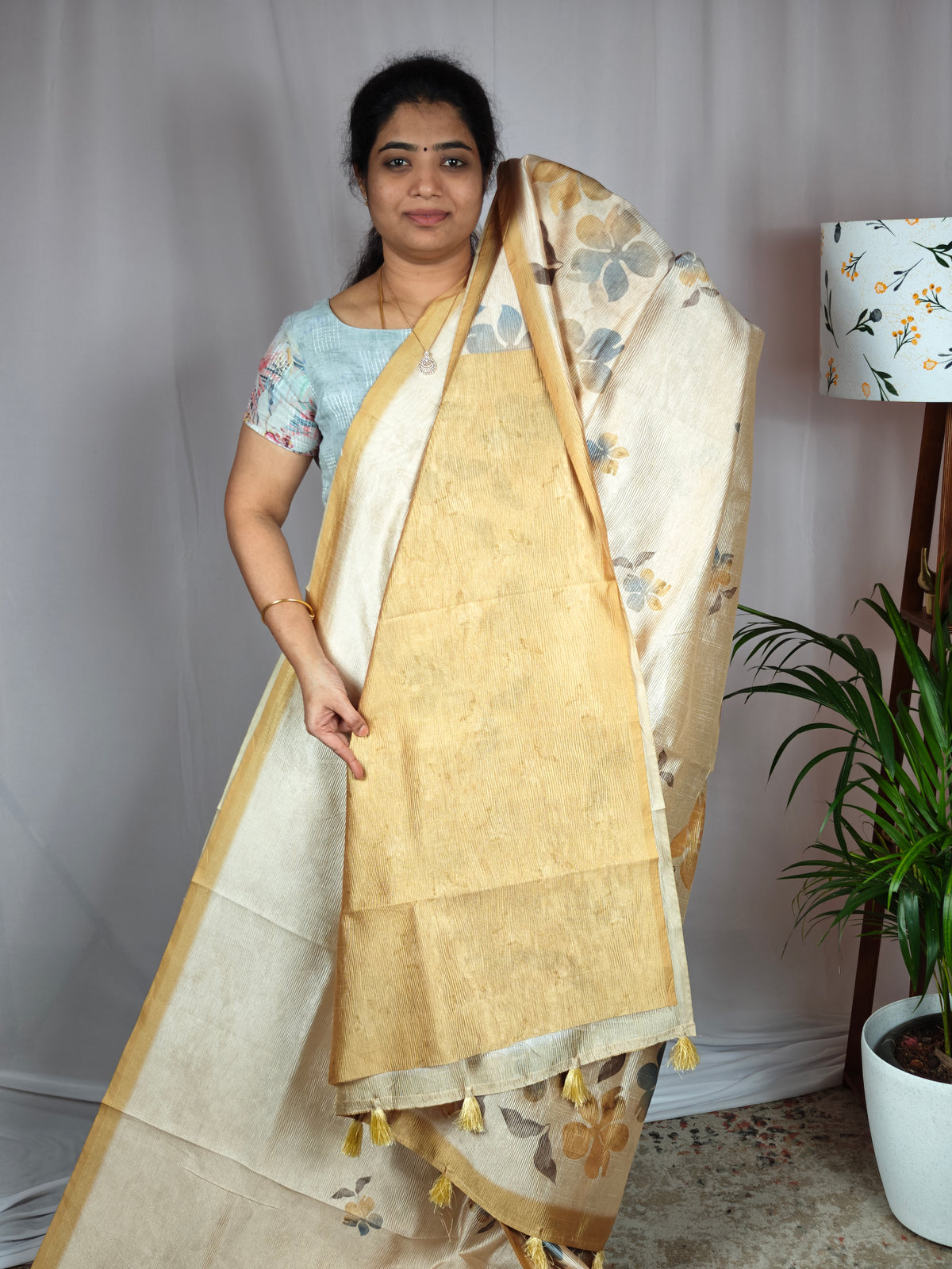 Soft Semi Tussar with Digital Prints  - Mustard Yellow