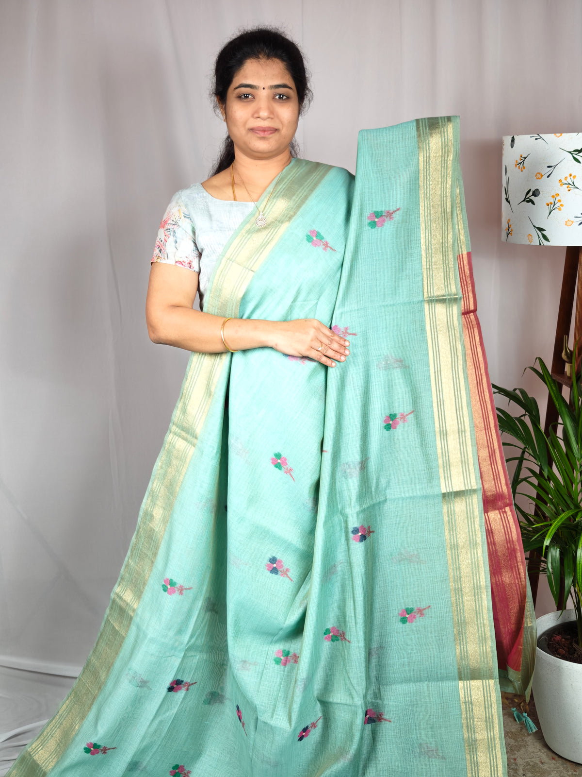 Soft Cotton with Weaving Floral Pattern  - Blue