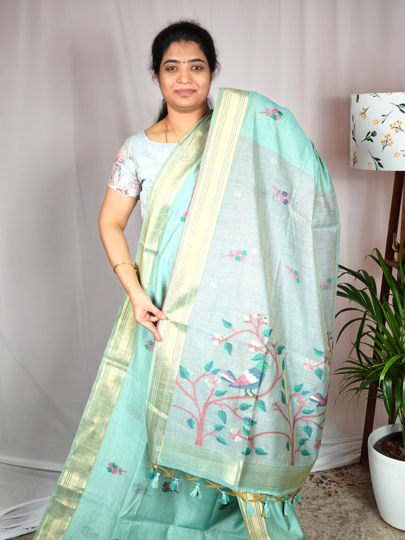 Soft Cotton with Weaving Floral Pattern  - Blue