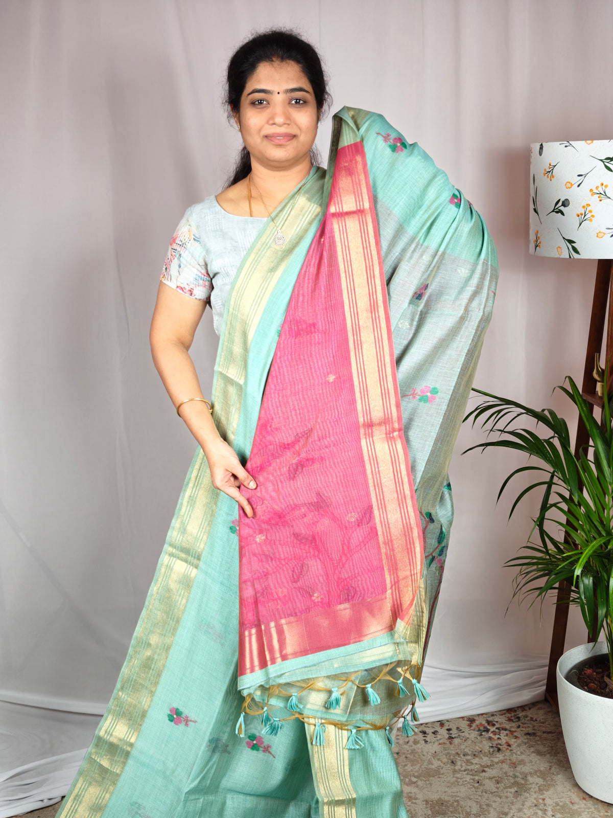 Soft Cotton with Weaving Floral Pattern  - Blue