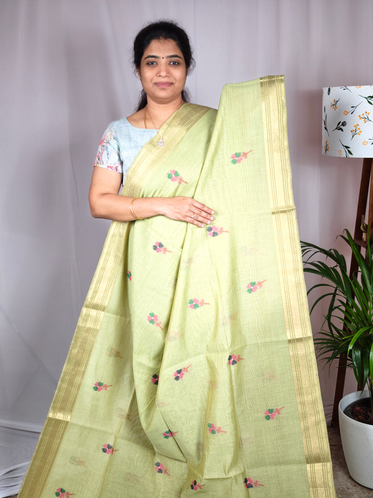 Soft Cotton with Weaving Floral Pattern  - Green