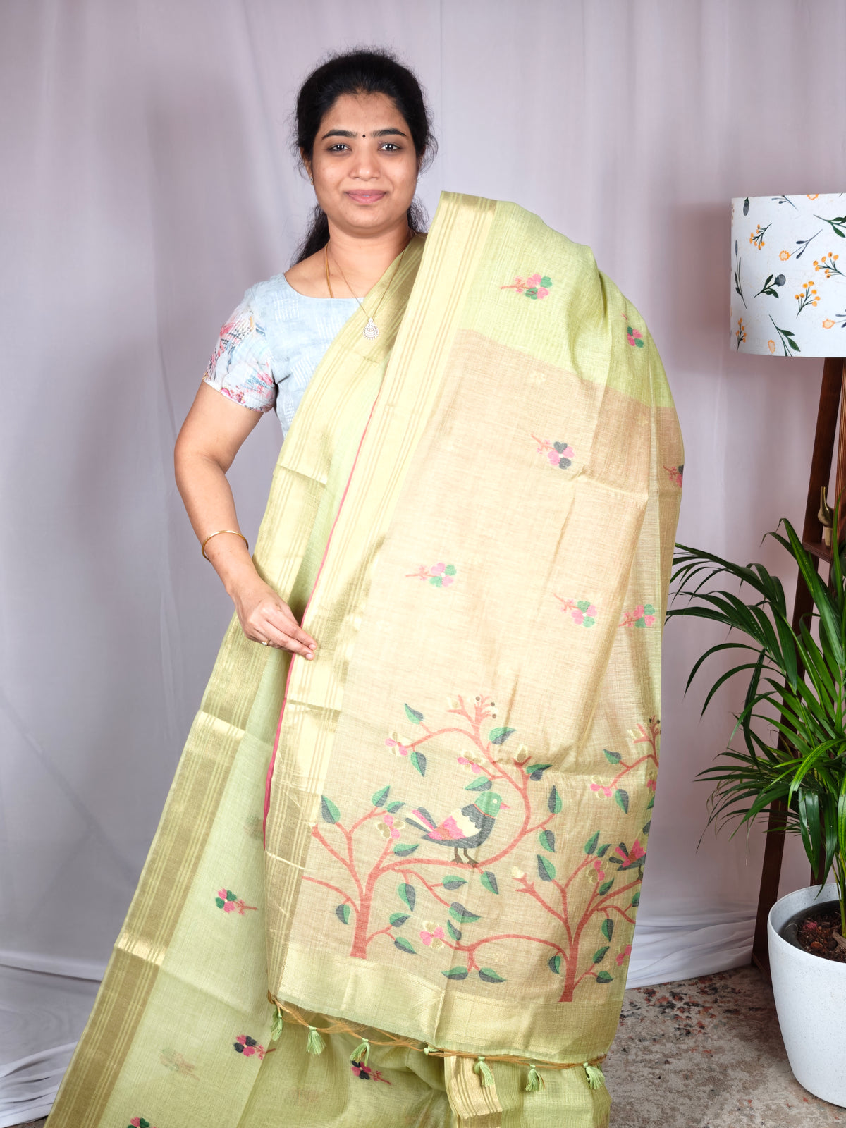 Soft Cotton with Weaving Floral Pattern  - Green