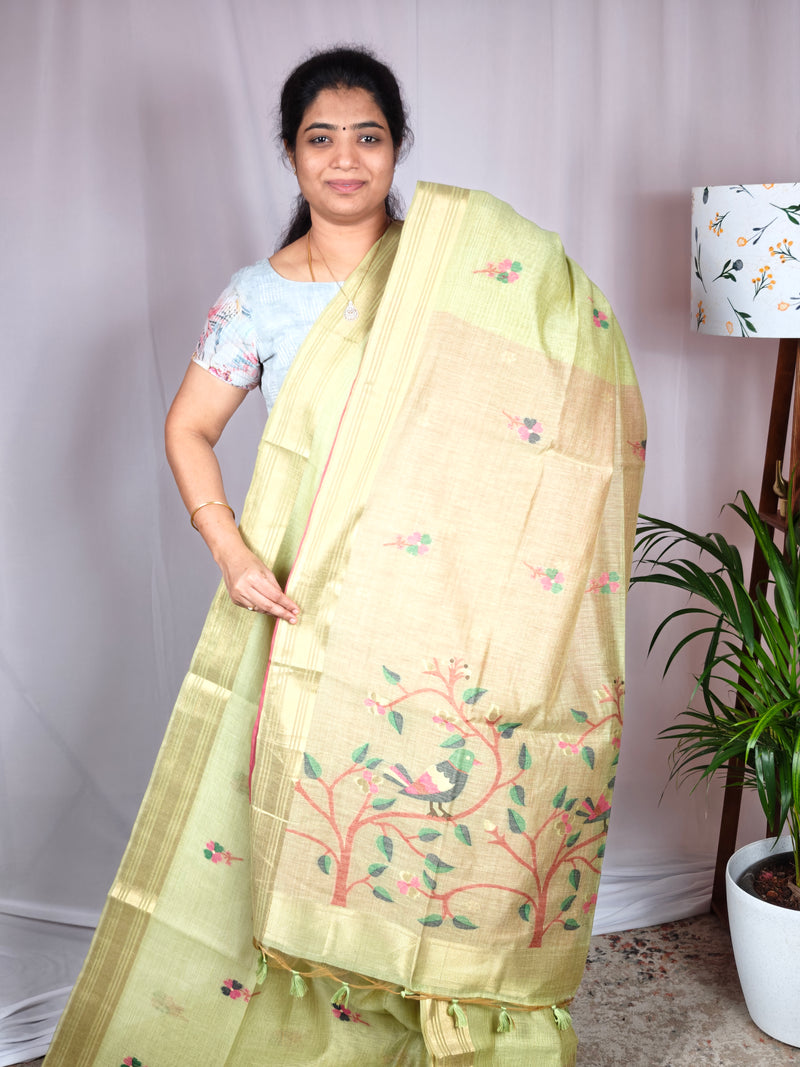 Soft Cotton with Weaving Floral Pattern  - Green