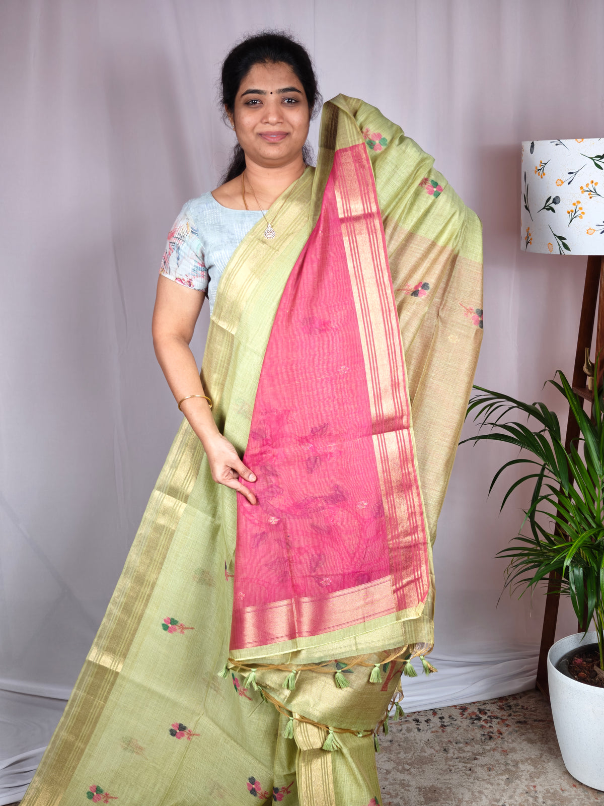 Soft Cotton with Weaving Floral Pattern  - Green