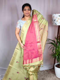 Soft Cotton with Weaving Floral Pattern  - Green