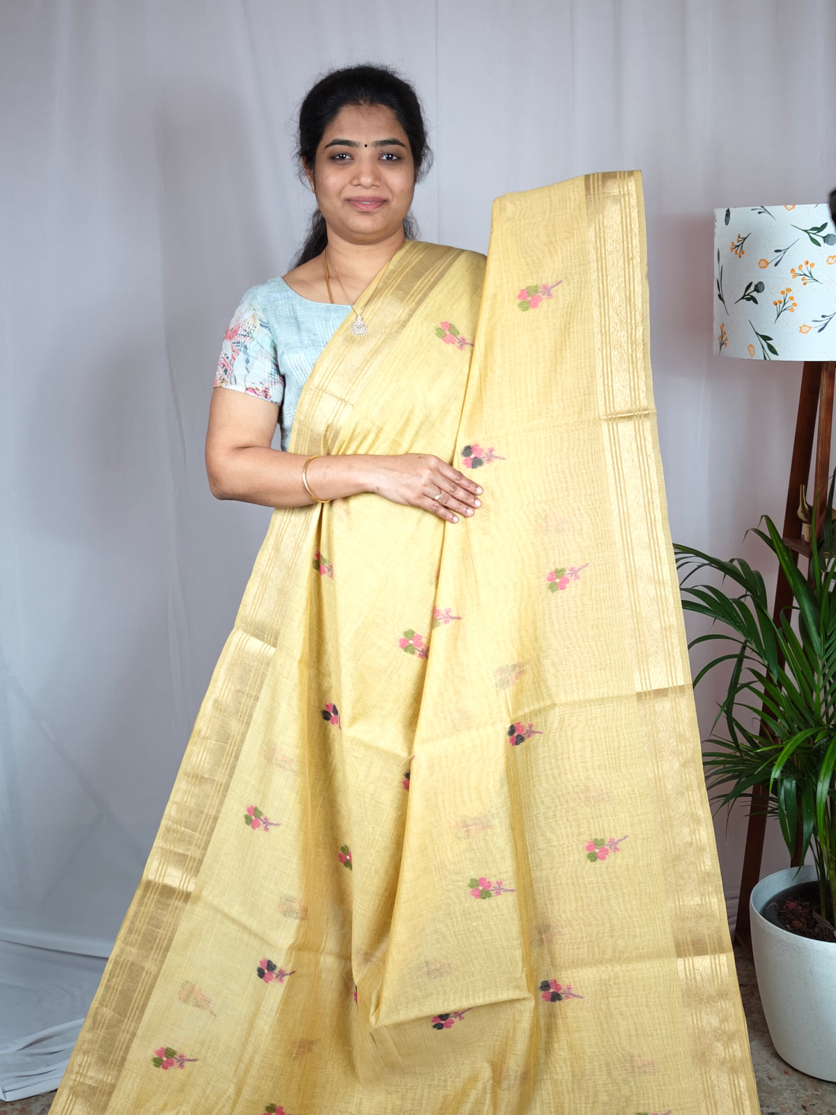 Soft Cotton with Weaving Floral Pattern  - Yellow