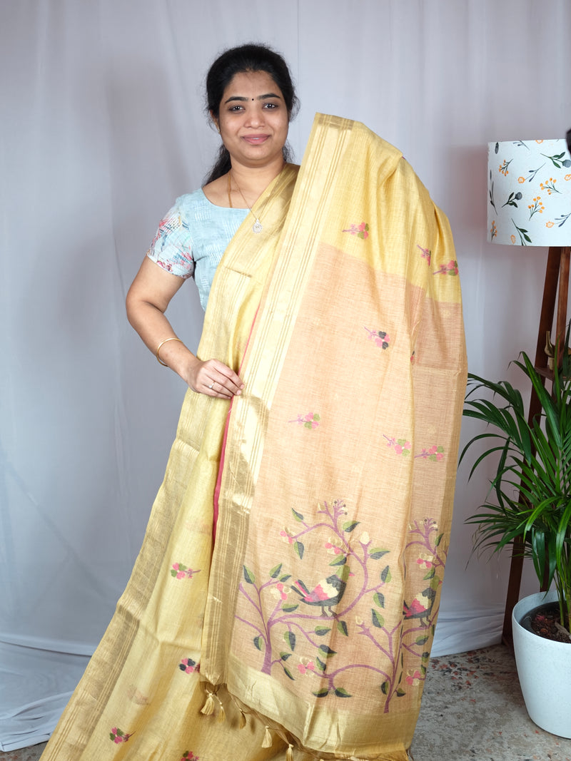 Soft Cotton with Weaving Floral Pattern  - Yellow