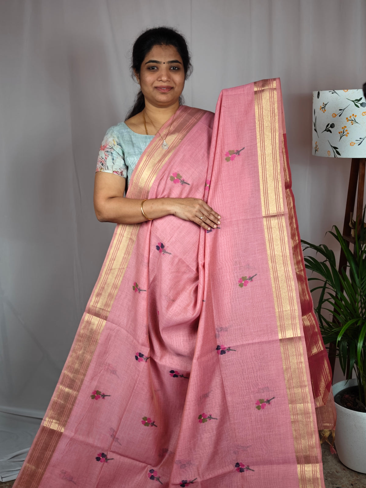 Soft Cotton with Weaving Floral Pattern  - Pink