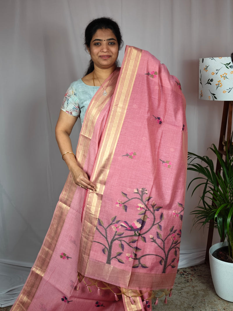 Soft Cotton with Weaving Floral Pattern  - Pink