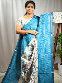 Soft Semi Tussar Zari Weaving  Border - Blue