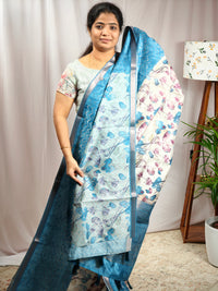 Soft Semi Tussar Zari Weaving  Border - Blue