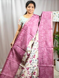 Soft Semi Tussar Zari Weaving  Border - Deep Rose Pink