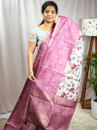 Soft Semi Tussar Zari Weaving  Border - Deep Rose Pink