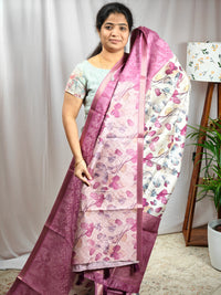 Soft Semi Tussar Zari Weaving  Border - Deep Rose Pink