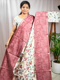 Soft Semi Tussar Zari Weaving  Border - Dusty Rose Shade