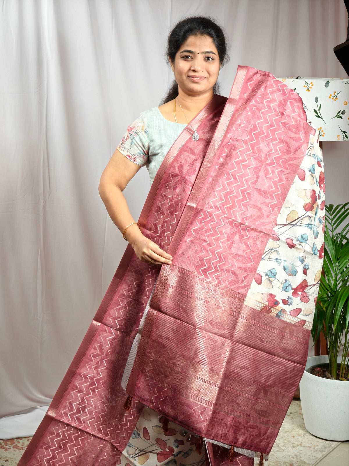 Soft Semi Tussar Zari Weaving  Border - Dusty Rose Shade