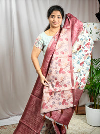 Soft Semi Tussar Zari Weaving  Border - Dusty Rose Shade