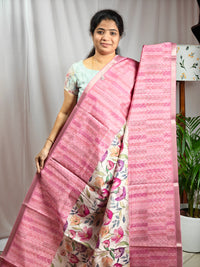Soft Semi Tussar Zari Weaving  Border - Pink