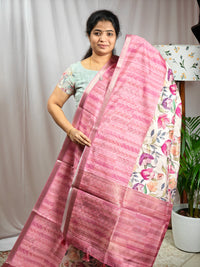 Soft Semi Tussar Zari Weaving  Border - Pink