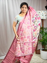 Soft Semi Tussar Zari Weaving  Border - Pink